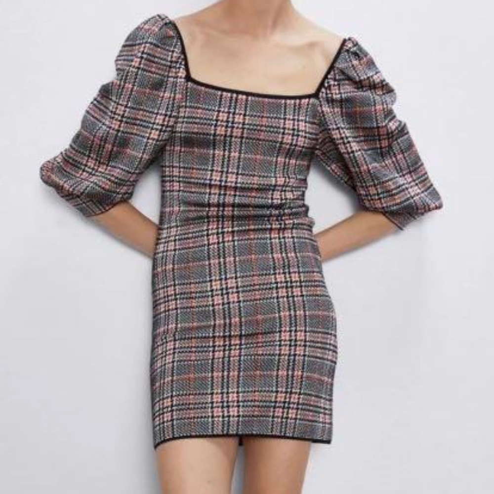 Zara puff sleeve mini dress